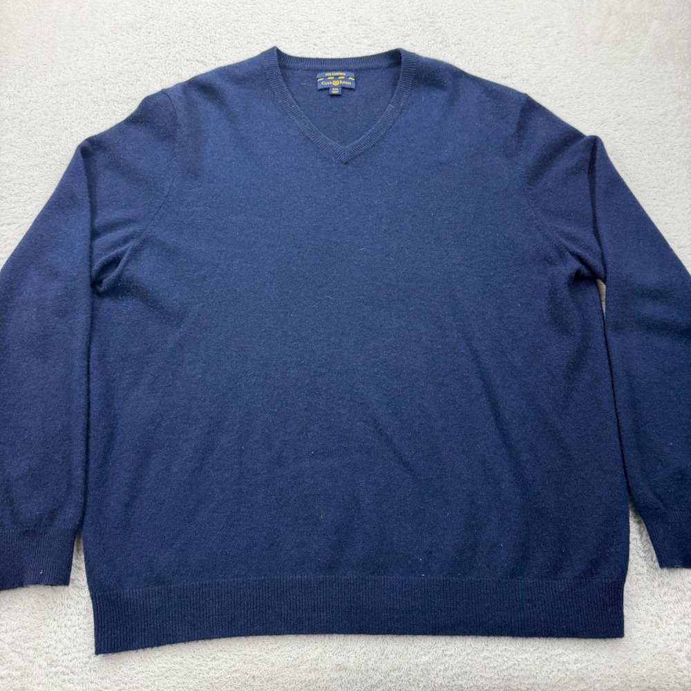 Club‎ Room Mens XXL Navy Blue 100% Cashmere V-Neck Sweater Solid Knit